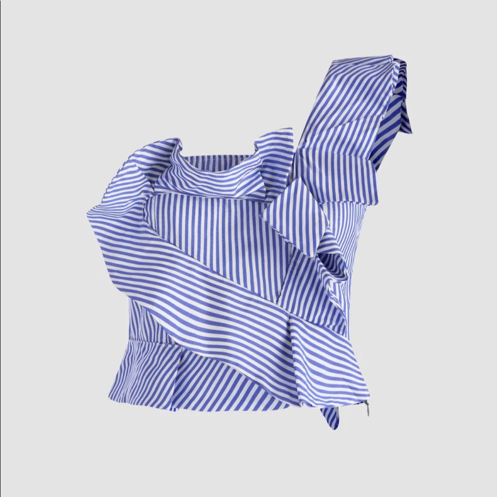 Look Sky blue and white one shoulder top